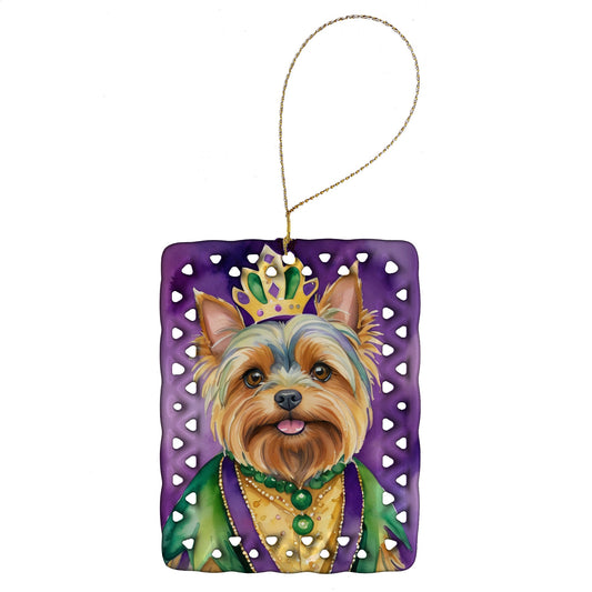 Yorkshire Terrier King of Mardi Gras Porcelain Ornament