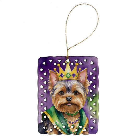 Yorkshire Terrier King of Mardi Gras Porcelain Ornament