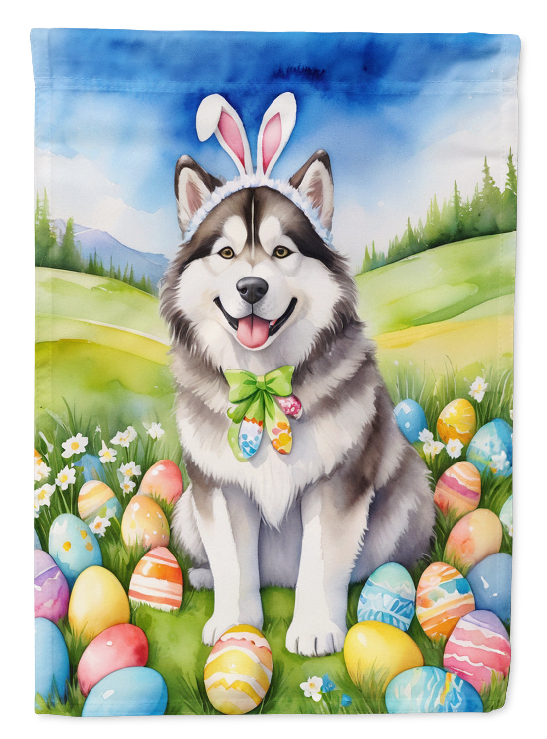 Alaskan Malamute Easter Garden Flag - Easter Egg Hunt - Dog-Themed Spring Yard Decor