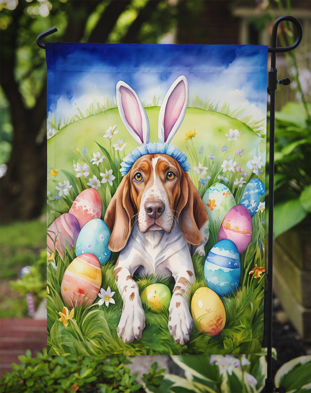 American English Coonhound Easter Garden Flag - Easter Egg Hunt - Dog-Themed Spring Yard Decor