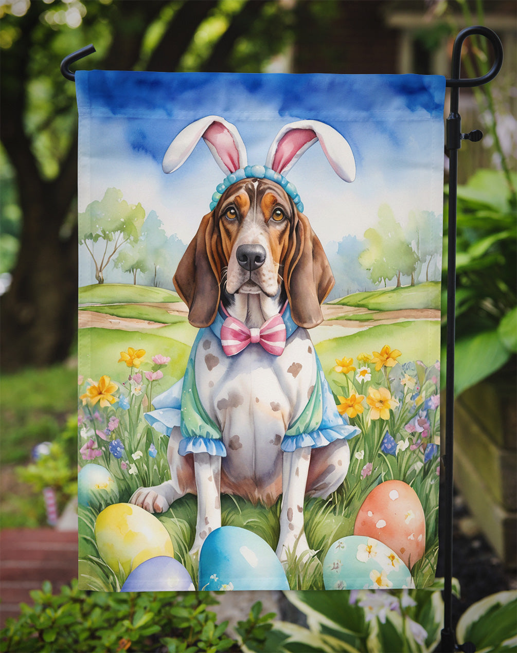 American English Coonhound Easter Garden Flag - Easter Egg Hunt - Dog-Themed Spring Yard Decor