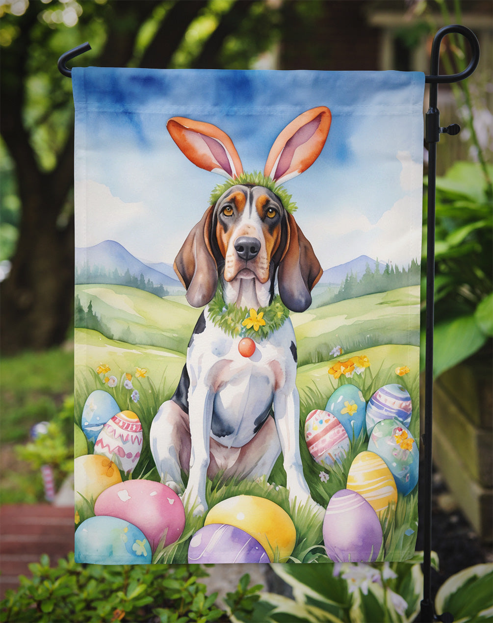 American English Coonhound Easter Garden Flag - Easter Egg Hunt - Dog-Themed Spring Yard Decor