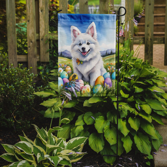 American Eskimo Easter Garden Flag - Easter Egg Hunt - Dog-Themed Spring Yard Decor