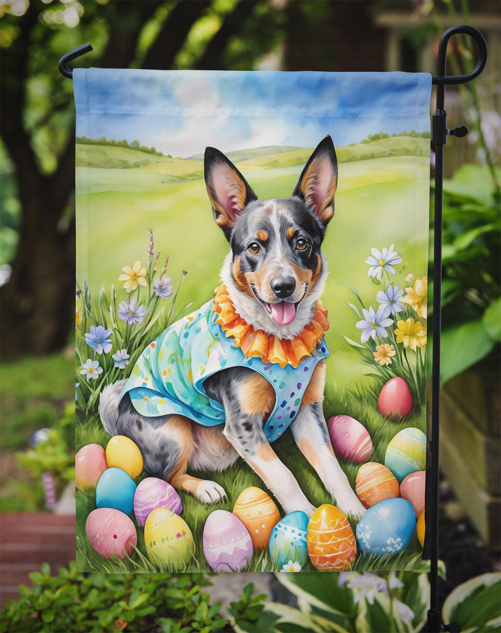 Australian Cattle Dog Easter Garden Flag - Easter Egg Hunt - Dog-Themed Spring Yard Decor
