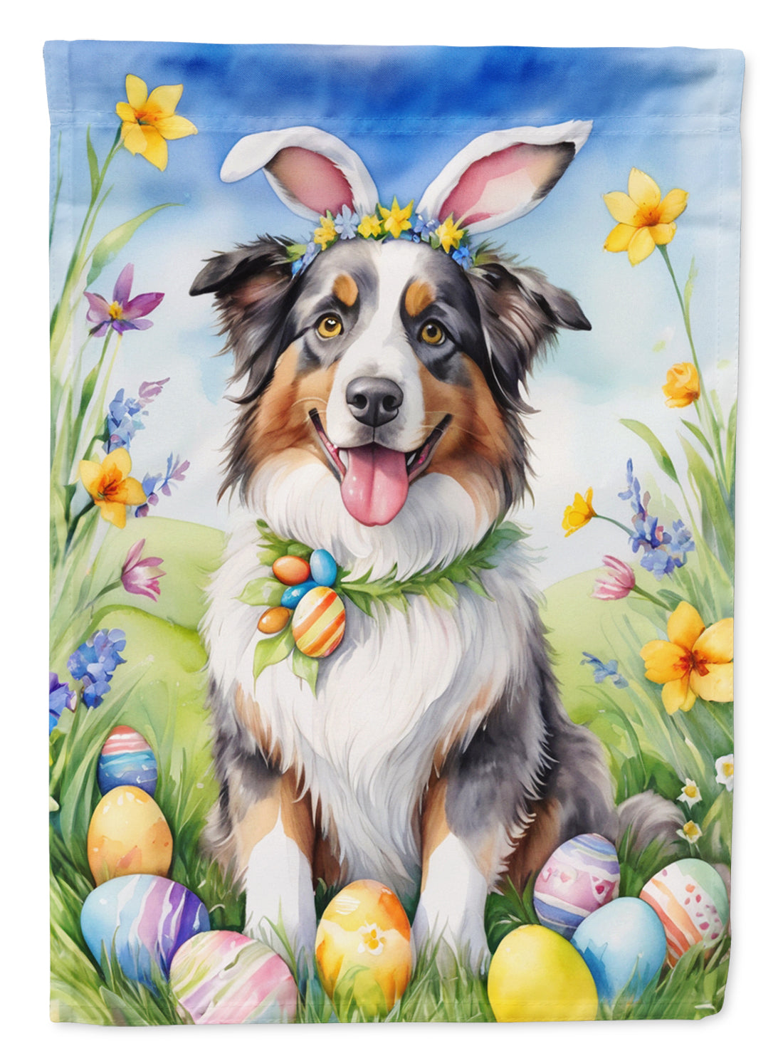 Australian Shepherd Easter Garden Flag - Easter Egg Hunt - Dog-Themed Spring Yard Decor