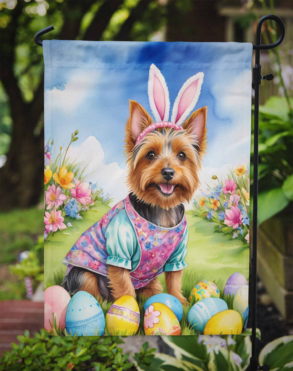 Australian Terrier Easter Garden Flag - Easter Egg Hunt - Dog-Themed Spring Yard Decor
