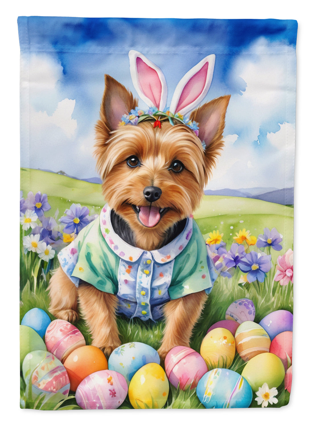 Australian Terrier Easter Garden Flag - Easter Egg Hunt - Dog-Themed Spring Yard Decor