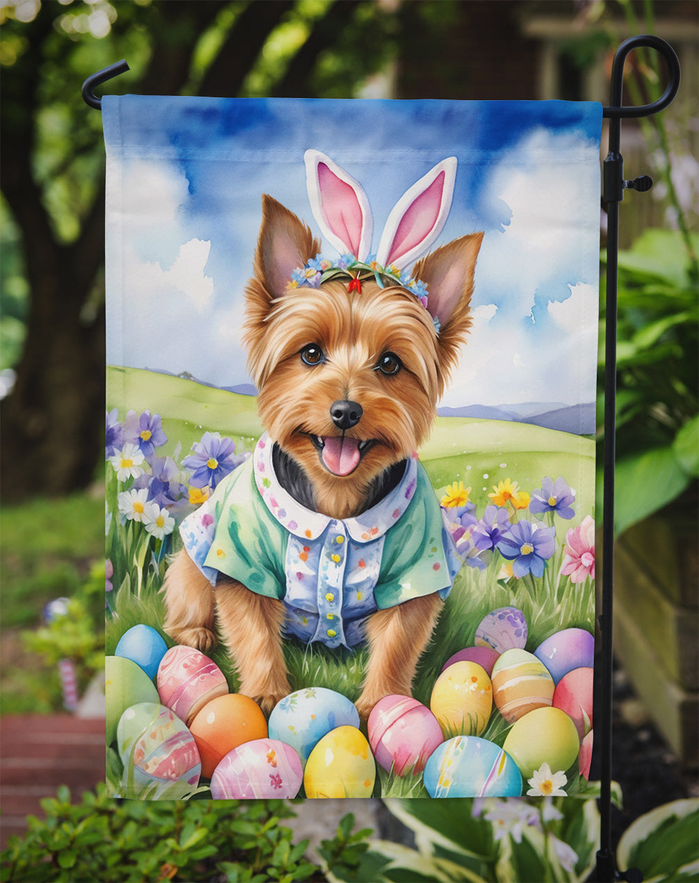 Australian Terrier Easter Garden Flag - Easter Egg Hunt - Dog-Themed Spring Yard Decor