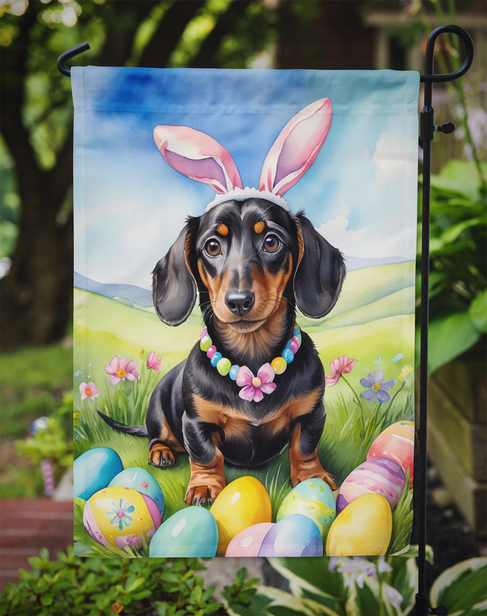 Dachshund Easter Garden Flag - Easter Egg Hunt - Dog-Themed Spring Yard Decor