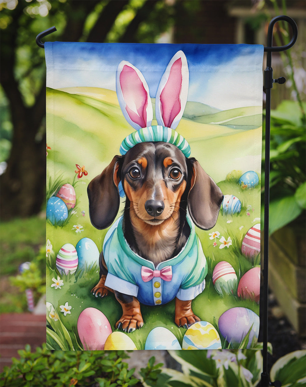Dachshund Easter Garden Flag - Easter Egg Hunt - Dog-Themed Spring Yard Decor