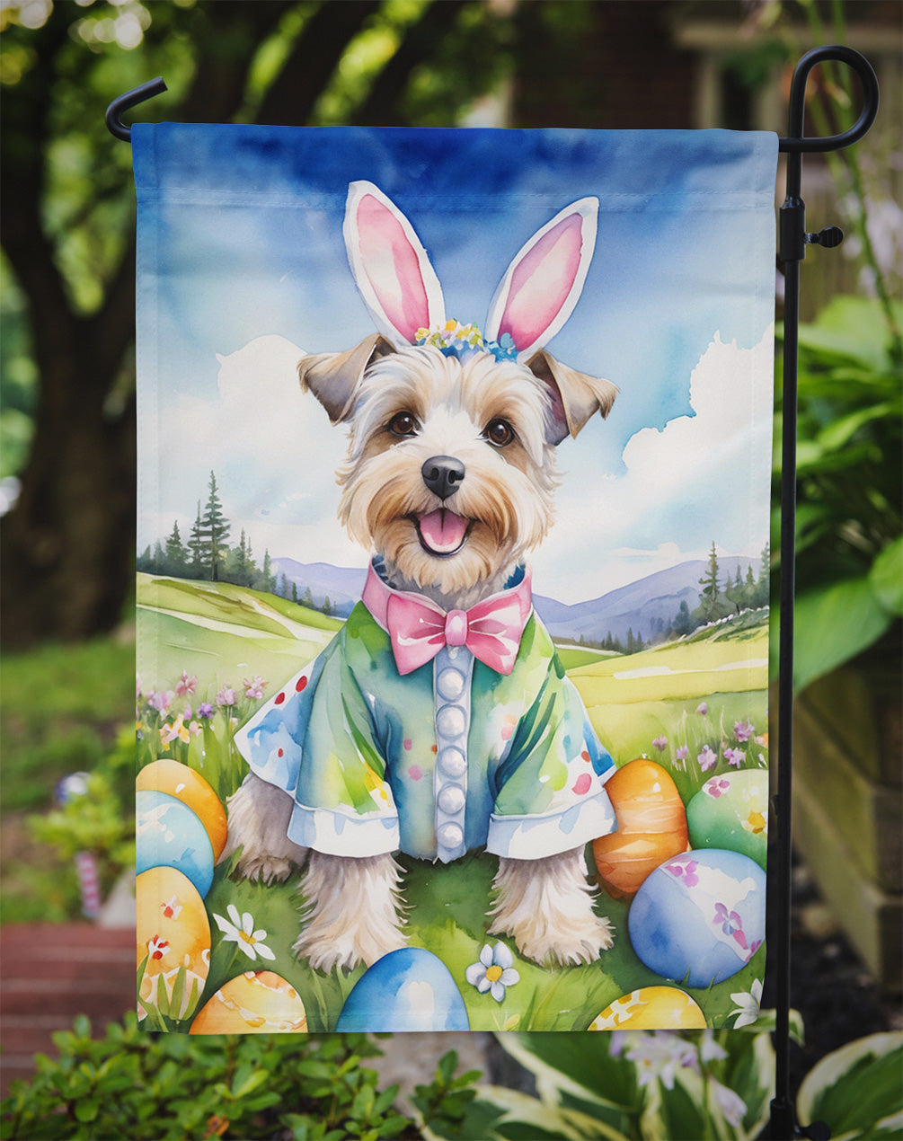 Dandie Dinmont Terrier Easter Garden Flag - Easter Egg Hunt - Dog-Themed Spring Yard Decor
