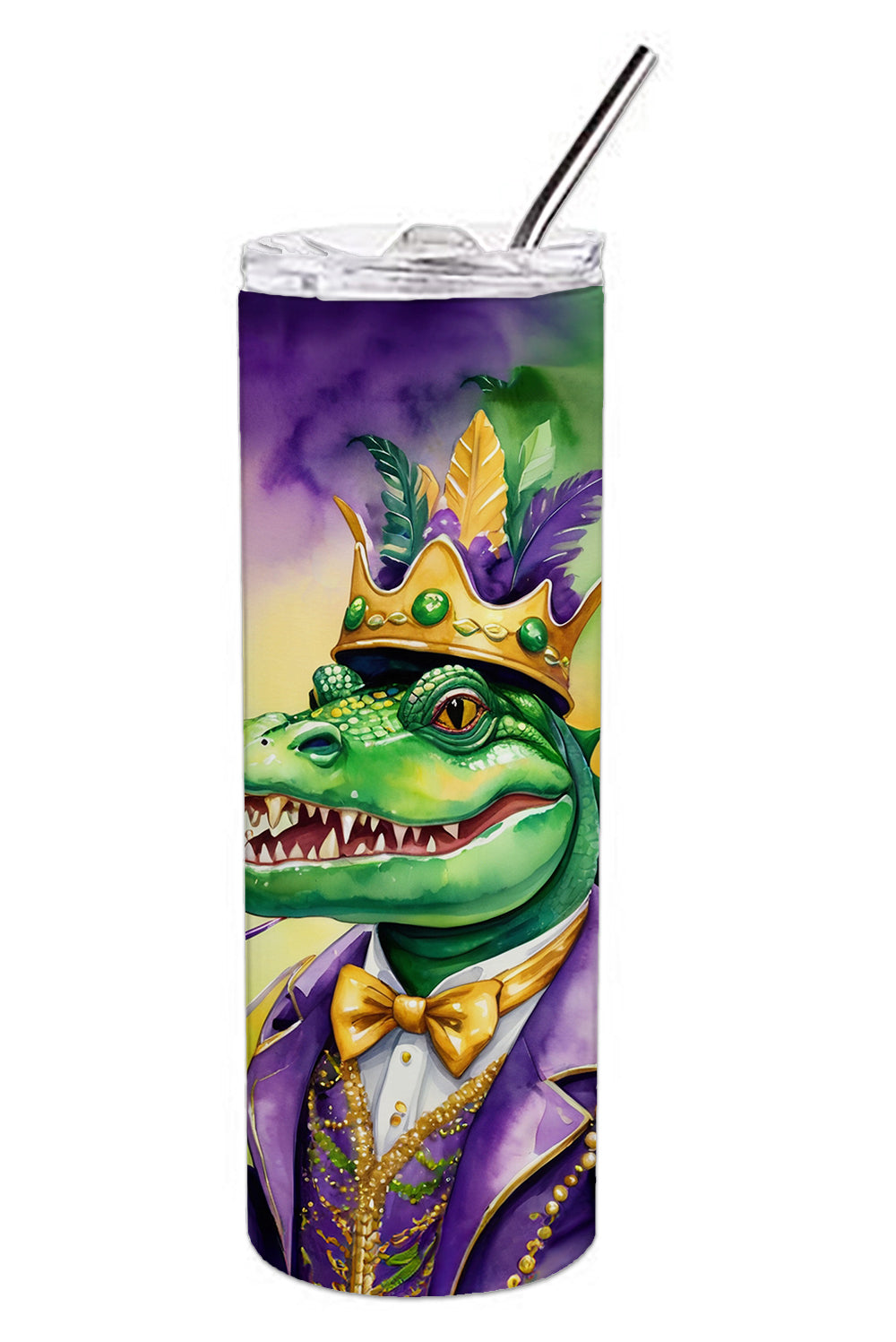 Alligator King of Mardi Gras Stainless Steel Skinny Tumbler