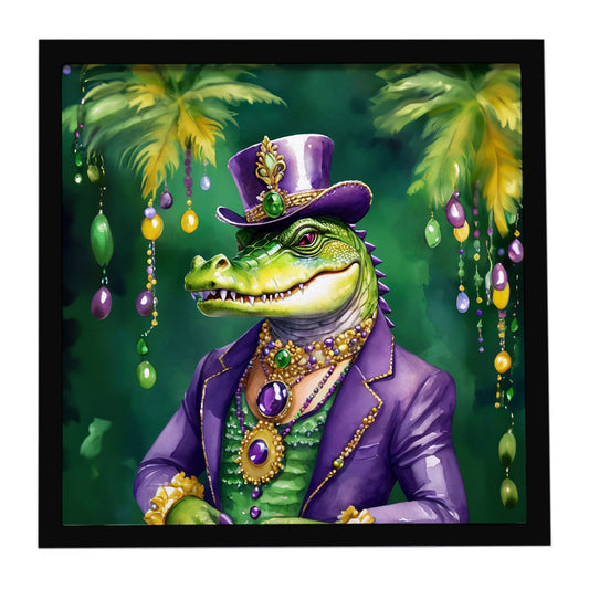 Alligator King of Mardi Gras Framed Metal Print