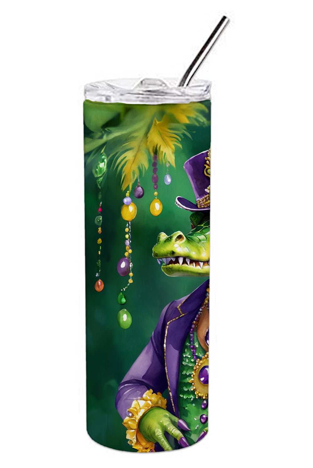 Alligator King of Mardi Gras Stainless Steel Skinny Tumbler