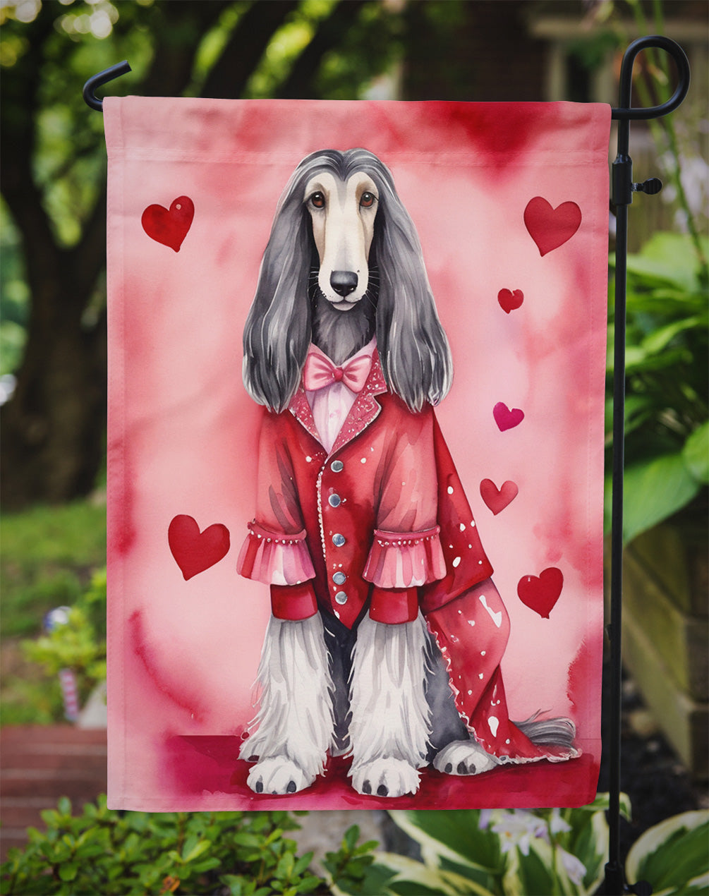 Afghan Hound Valentine’s Day Garden Flag – Dog-Themed Heart Yard Decor
