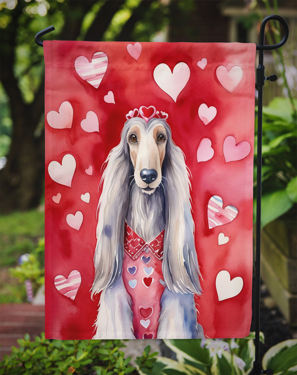 Afghan Hound Valentine’s Day Garden Flag – Dog-Themed Heart Yard Decor