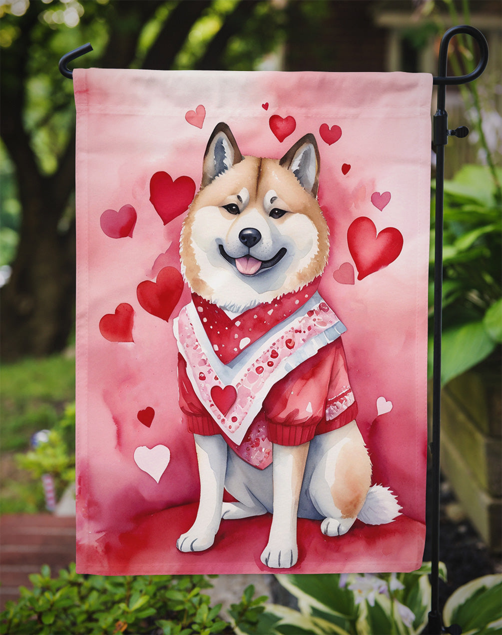 Akita Valentine’s Day Garden Flag – Dog-Themed Heart Yard Decor