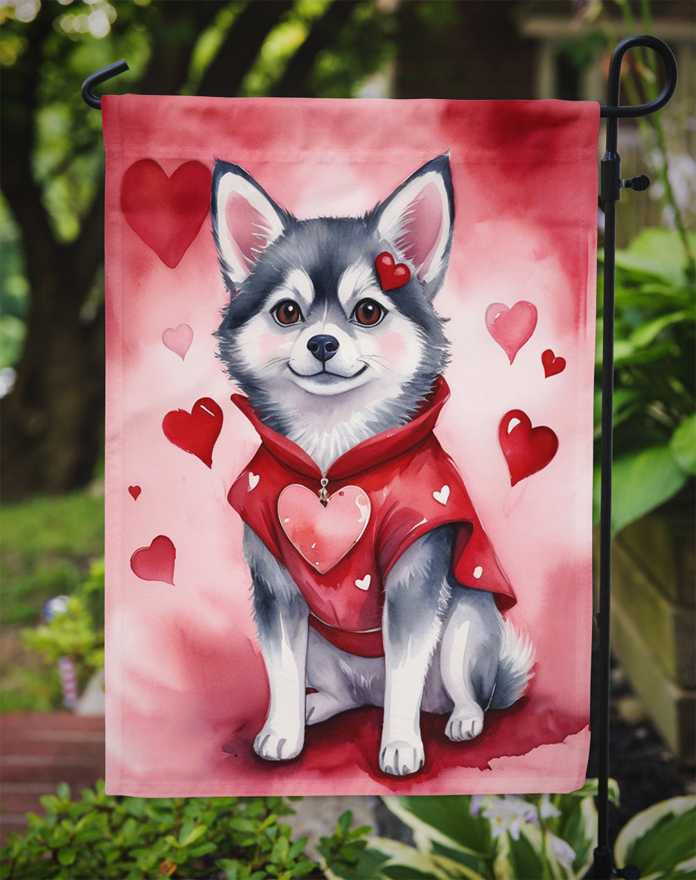 Alaskan Klee Kai Valentine’s Day Garden Flag – Dog-Themed Heart Yard Decor