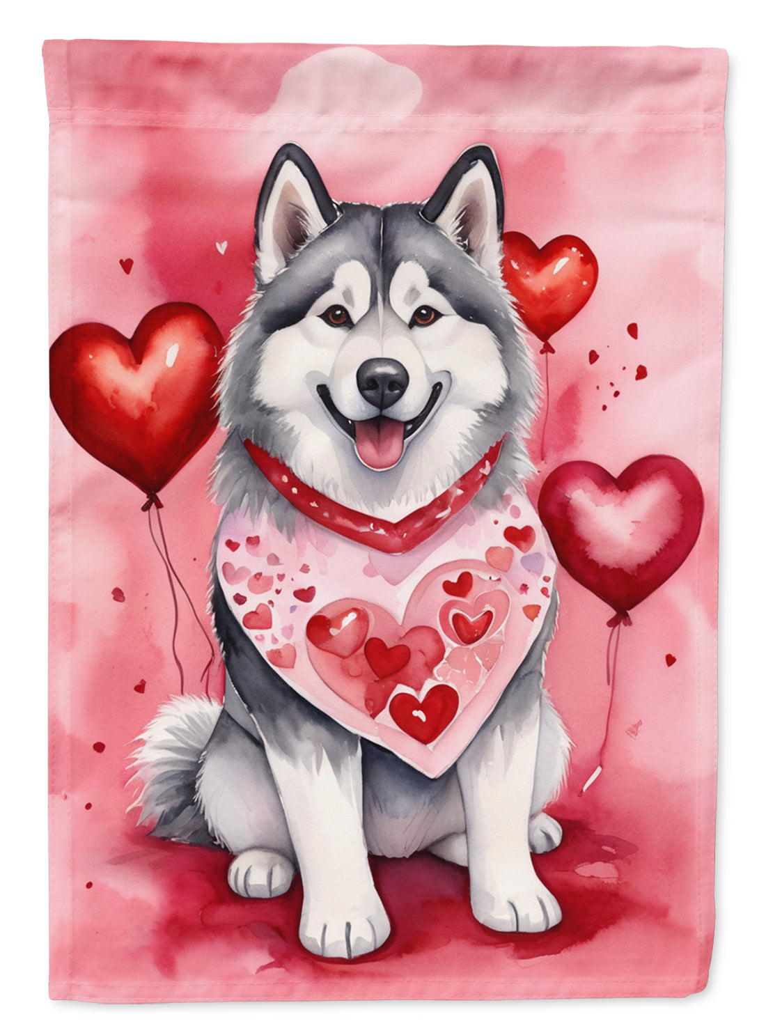 Alaskan Malamute Valentine’s Day Garden Flag – Dog-Themed Heart Yard Decor