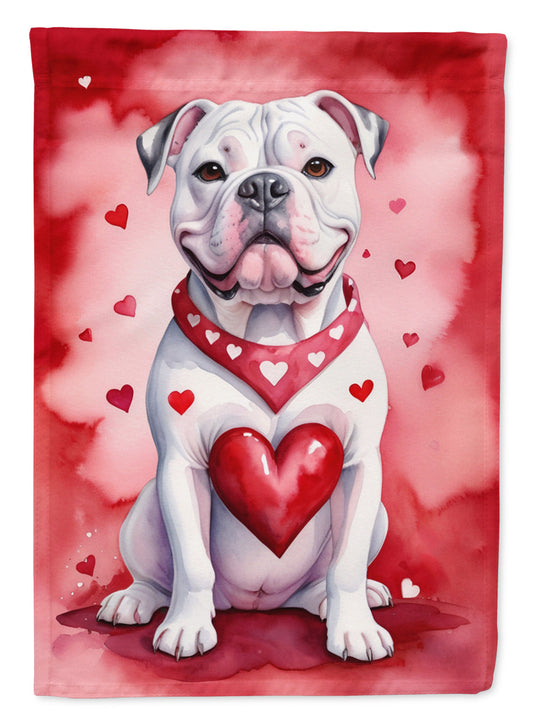 American Bulldog Valentine’s Day Garden Flag – Dog-Themed Heart Yard Decor