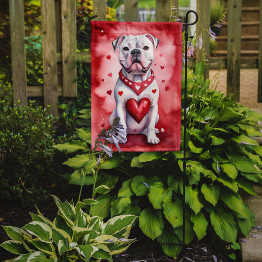 American Bulldog Valentine’s Day Garden Flag – Dog-Themed Heart Yard Decor