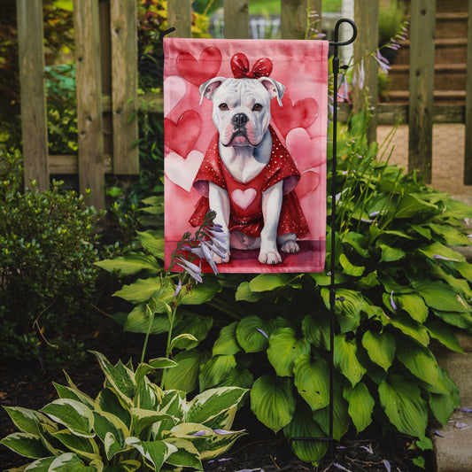 American Bulldog Valentine’s Day Garden Flag – Dog-Themed Heart Yard Decor