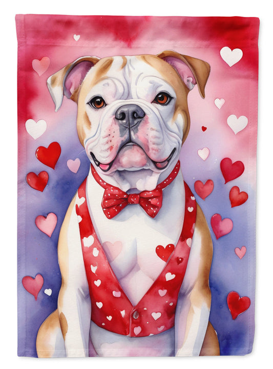American Bulldog Valentine’s Day Garden Flag – Dog-Themed Heart Yard Decor