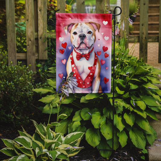 American Bulldog Valentine’s Day Garden Flag – Dog-Themed Heart Yard Decor