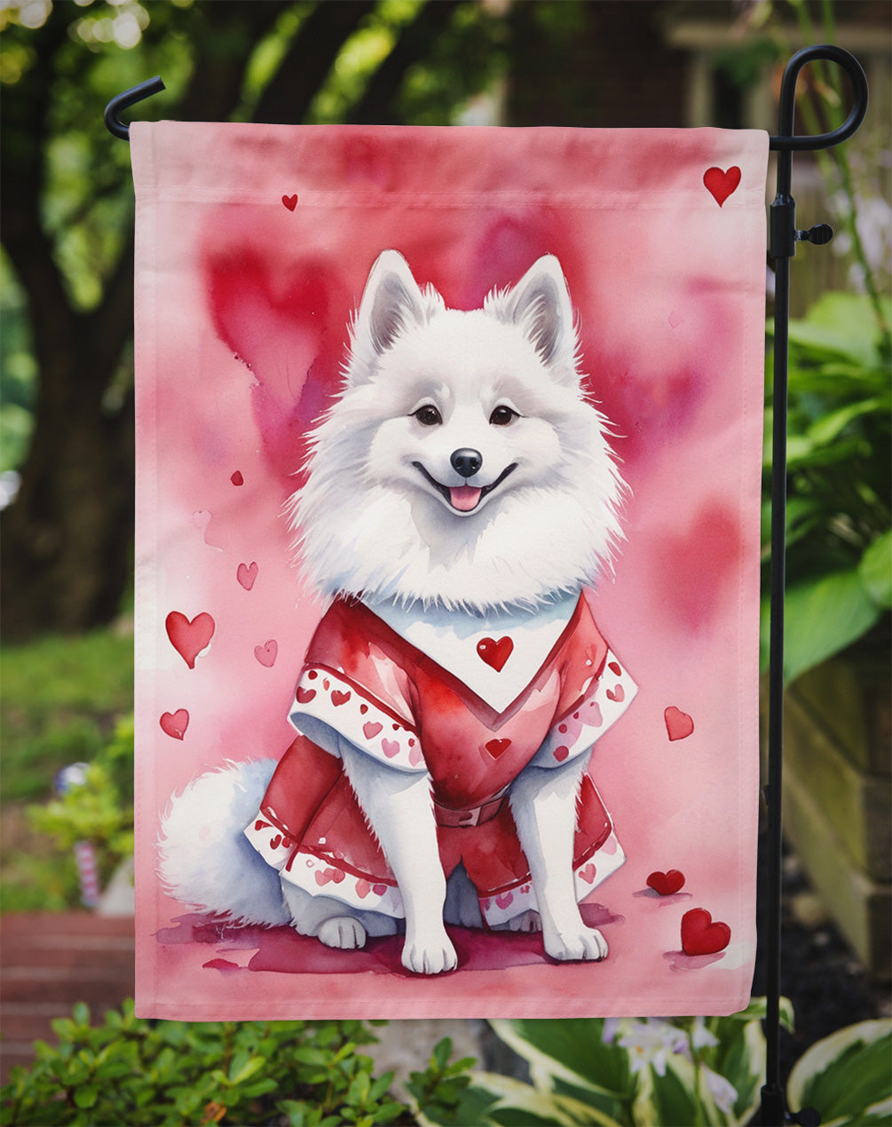 American Eskimo Valentine’s Day Garden Flag – Dog-Themed Heart Yard Decor