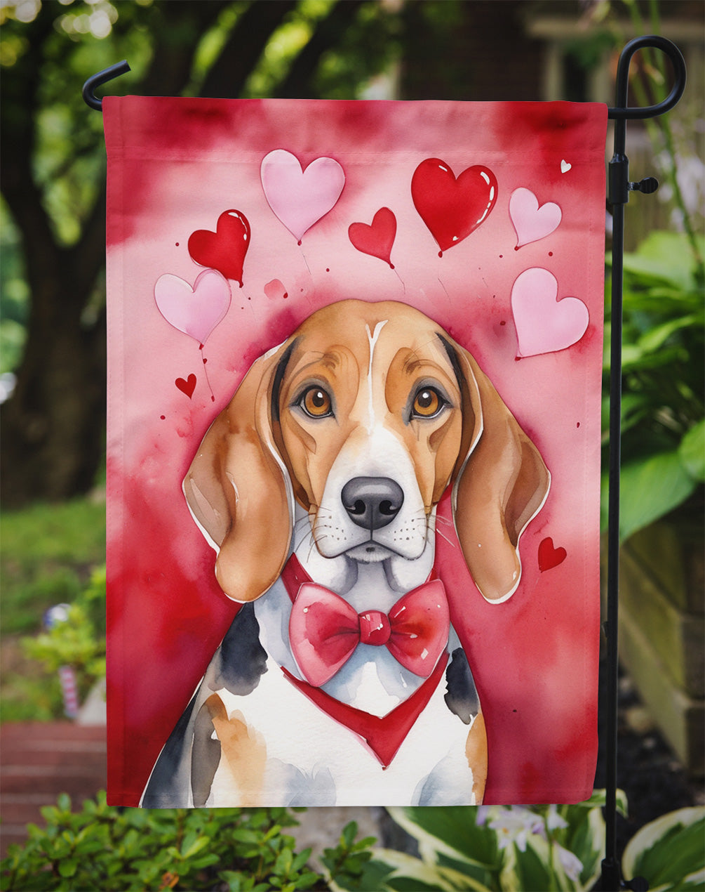 American Foxhound Valentine’s Day Garden Flag – Dog-Themed Heart Yard Decor