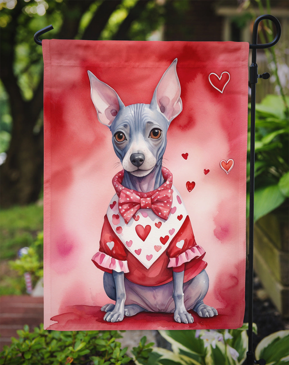 American Hairless Terrier Valentine’s Day Garden Flag – Dog-Themed Heart Yard Decor