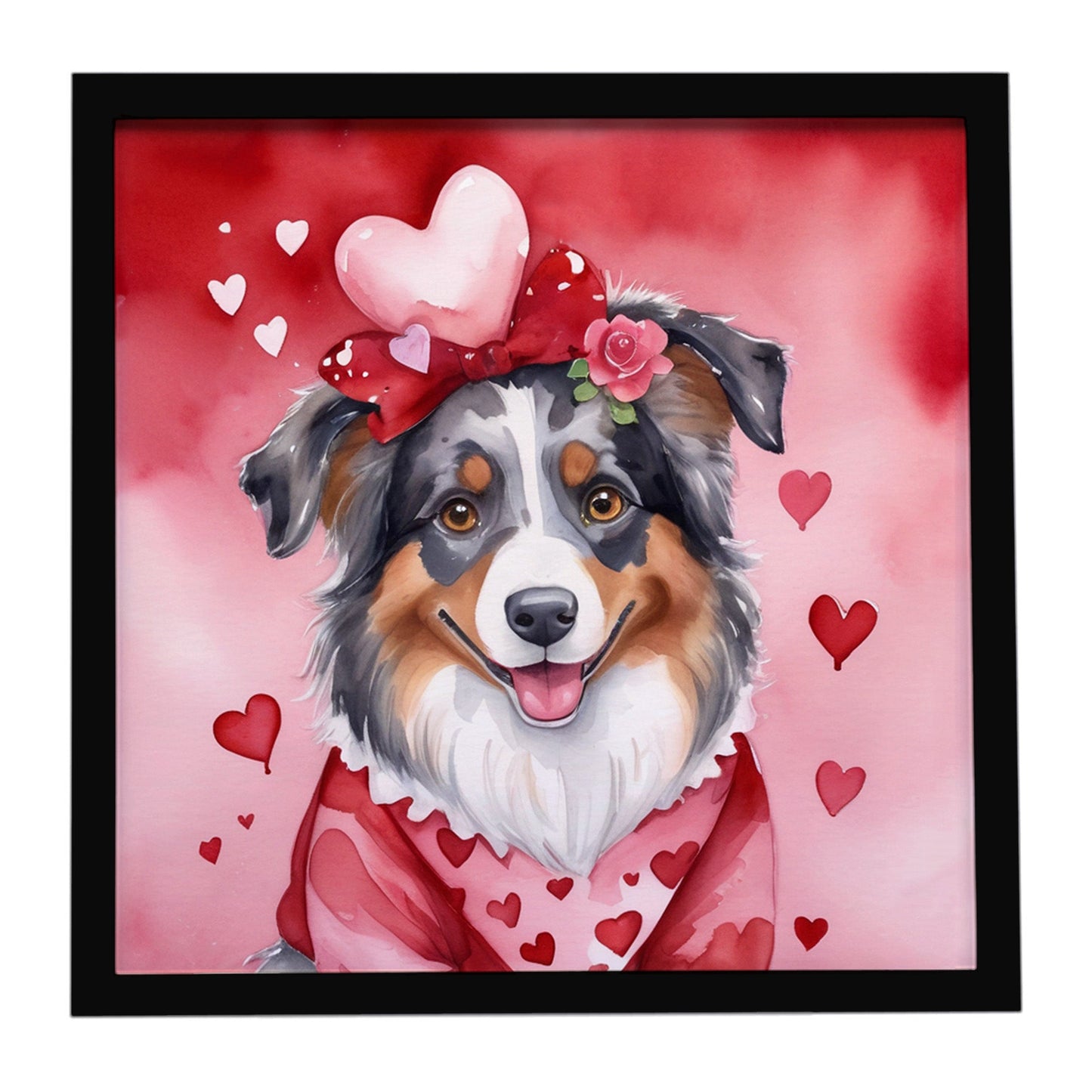 Australian Shepherd My Valentine Framed Metal Print