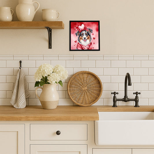 Australian Shepherd My Valentine Framed Metal Print
