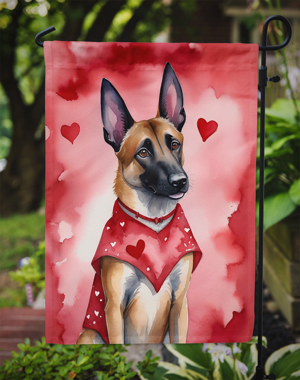 Belgian Malinois Valentine’s Day Garden Flag – Dog-Themed Heart Yard Decor