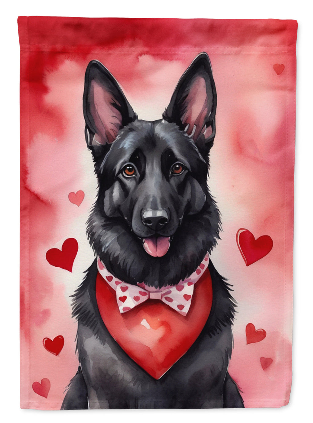 Black German Shepherd Valentine’s Day Garden Flag – Dog-Themed Heart Yard Decor