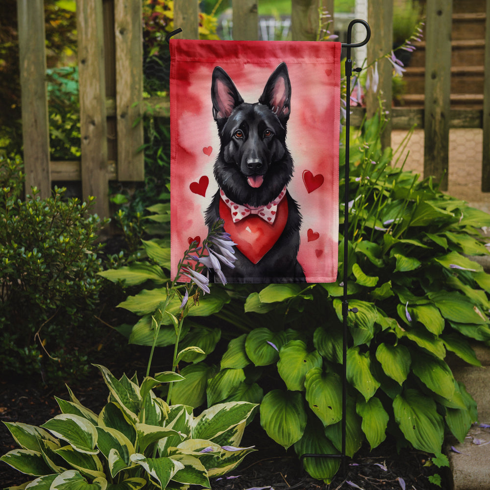 Black German Shepherd Valentine’s Day Garden Flag – Dog-Themed Heart Yard Decor