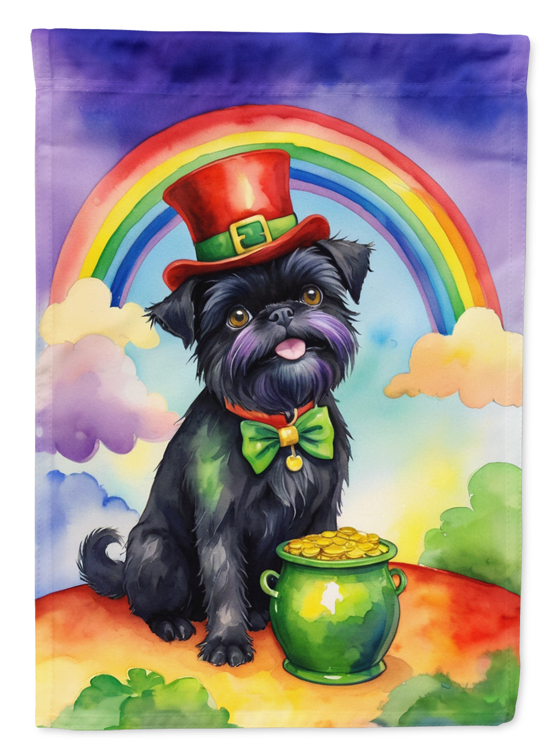 Affenpinscher St. Patrick’s Day Garden Flag – Dog with Pot of Gold & Rainbow Yard Decor