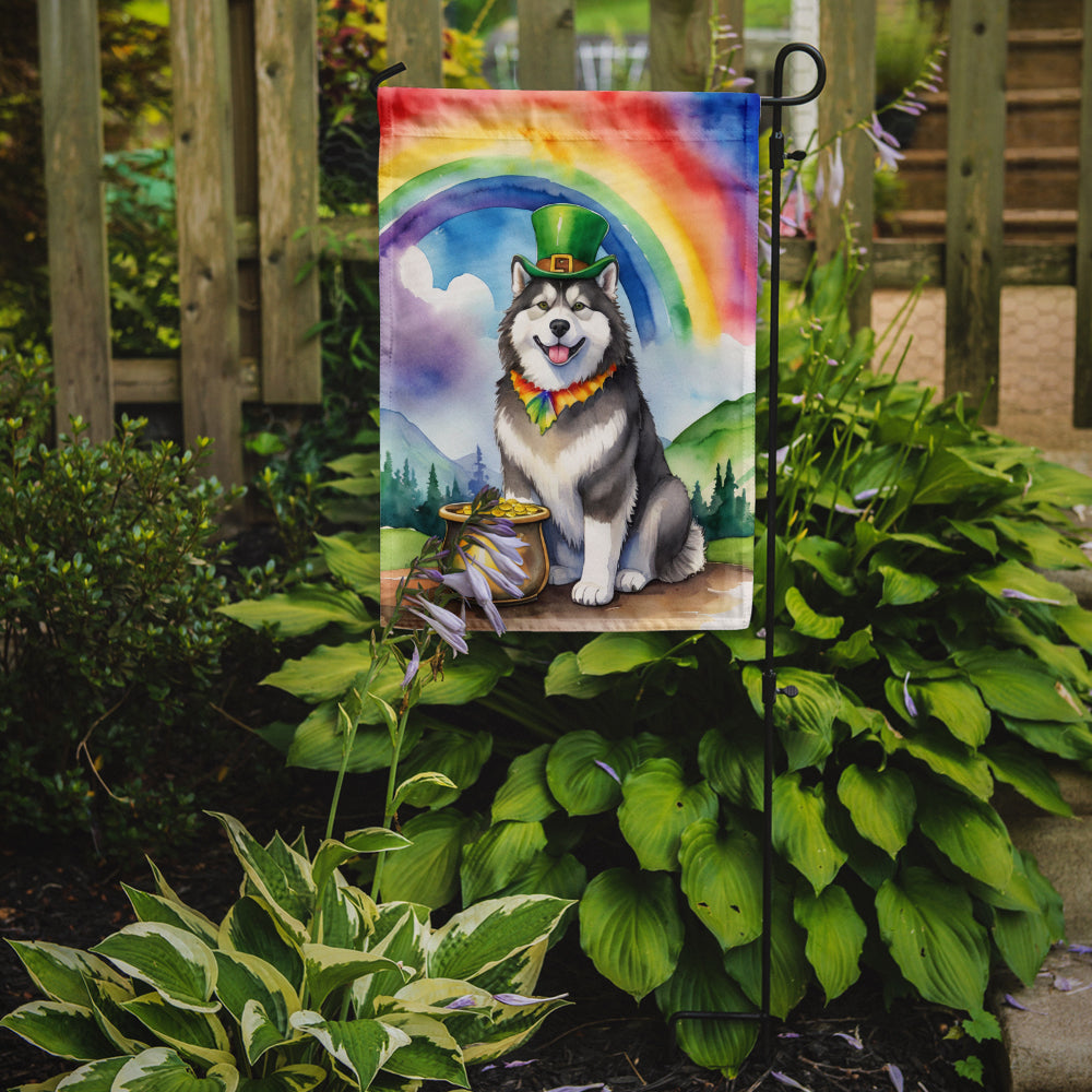 Alaskan Malamute St. Patrick’s Day Garden Flag – Dog with Pot of Gold & Rainbow Yard Decor