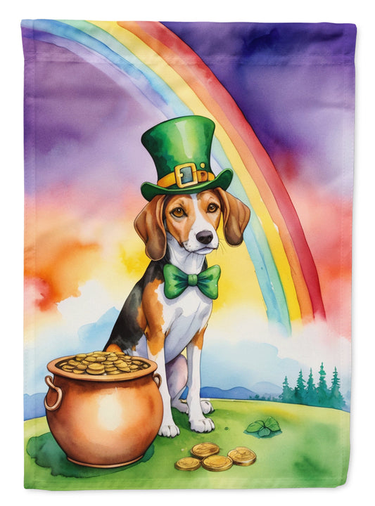 American Foxhound St. Patrick’s Day Garden Flag – Dog with Pot of Gold & Rainbow Yard Decor