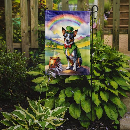 Australian Cattle Dog St. Patrick’s Day Garden Flag – Dog with Pot of Gold & Rainbow Yard Decor
