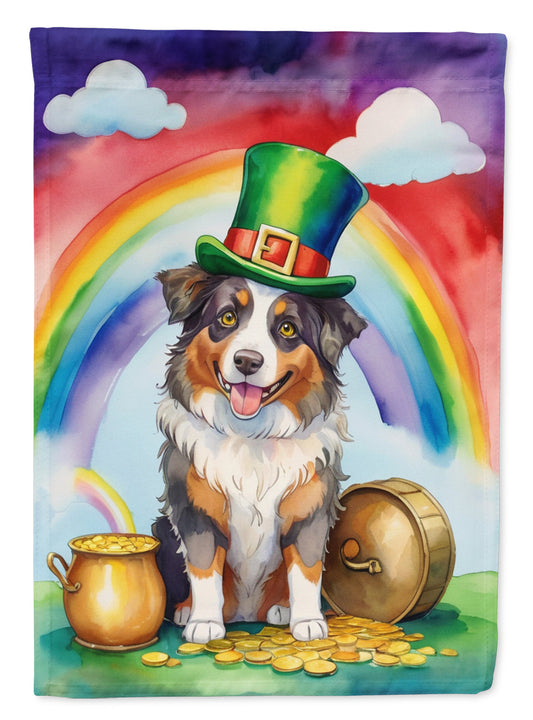 Australian Shepherd St. Patrick’s Day Garden Flag – Dog with Pot of Gold & Rainbow Yard Decor