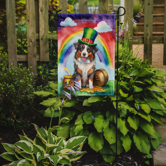 Australian Shepherd St. Patrick’s Day Garden Flag – Dog with Pot of Gold & Rainbow Yard Decor