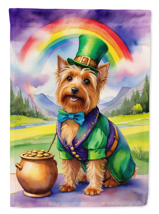 Australian Terrier St. Patrick’s Day Garden Flag – Dog with Pot of Gold & Rainbow Yard Decor
