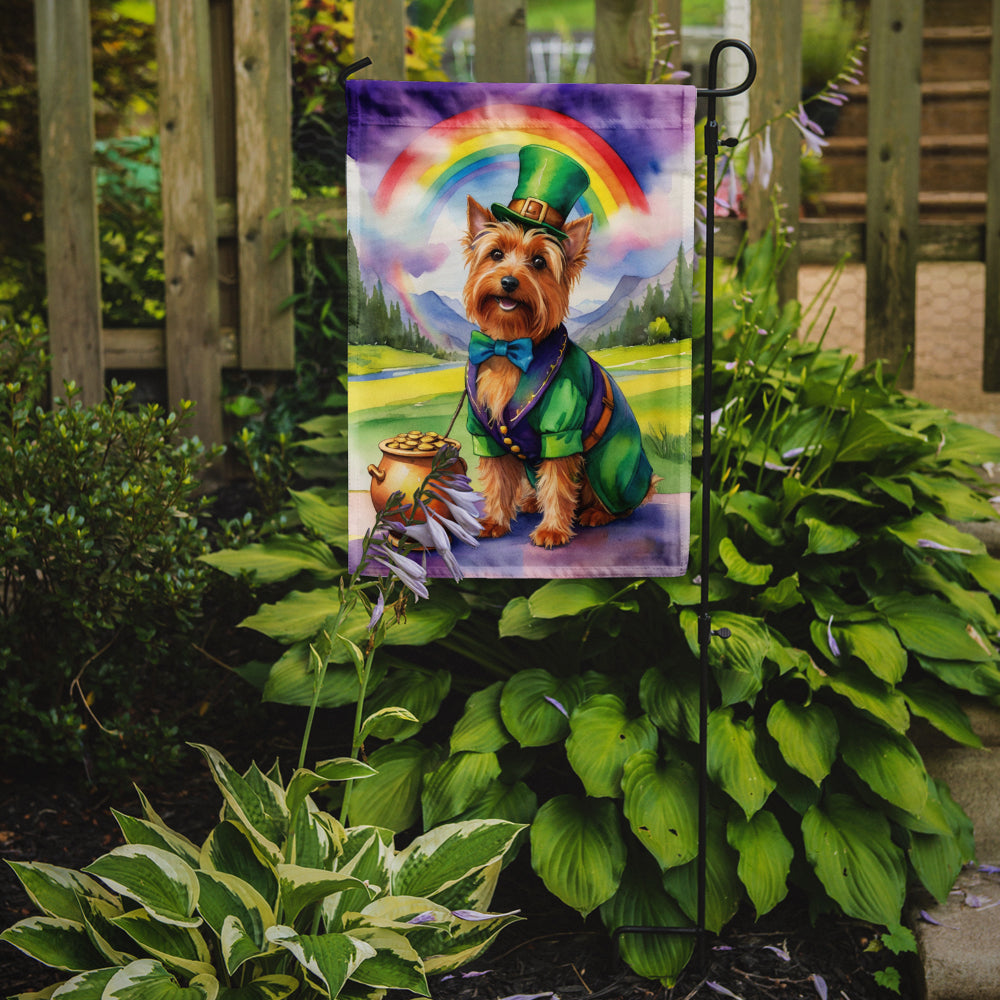 Australian Terrier St. Patrick’s Day Garden Flag – Dog with Pot of Gold & Rainbow Yard Decor