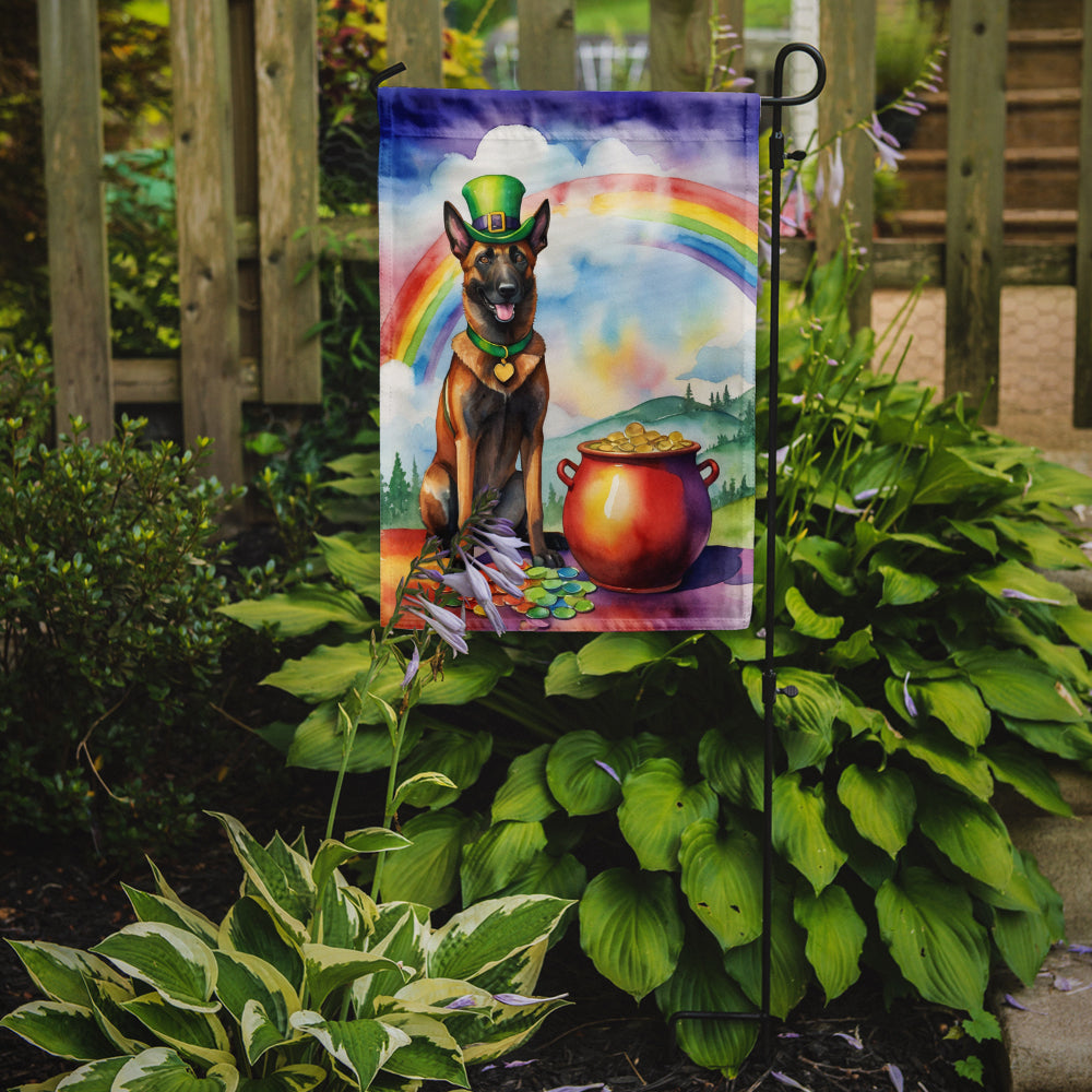 Belgian Malinois St. Patrick’s Day Garden Flag – Dog with Pot of Gold & Rainbow Yard Decor