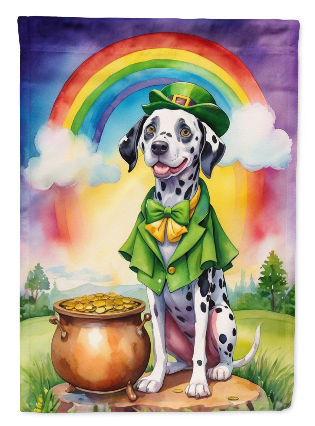 Dalmatian St. Patrick’s Day Garden Flag – Dog with Pot of Gold & Rainbow Yard Decor