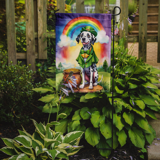 Dalmatian St. Patrick’s Day Garden Flag – Dog with Pot of Gold & Rainbow Yard Decor