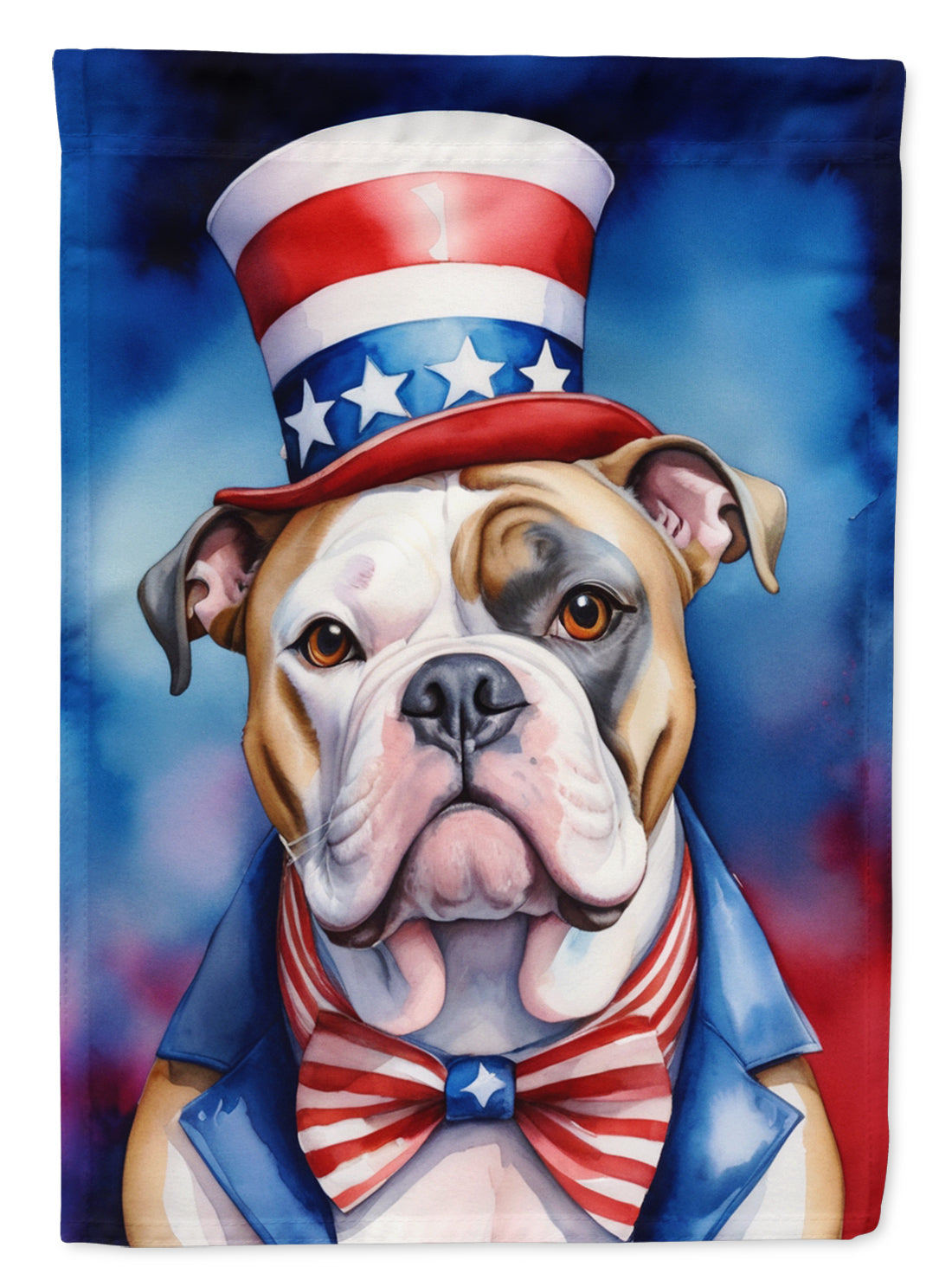 American Bulldog Patriotic American Garden Flag – Dog in Uncle Sam Hat | Red, White & Blue Outdoor Decor