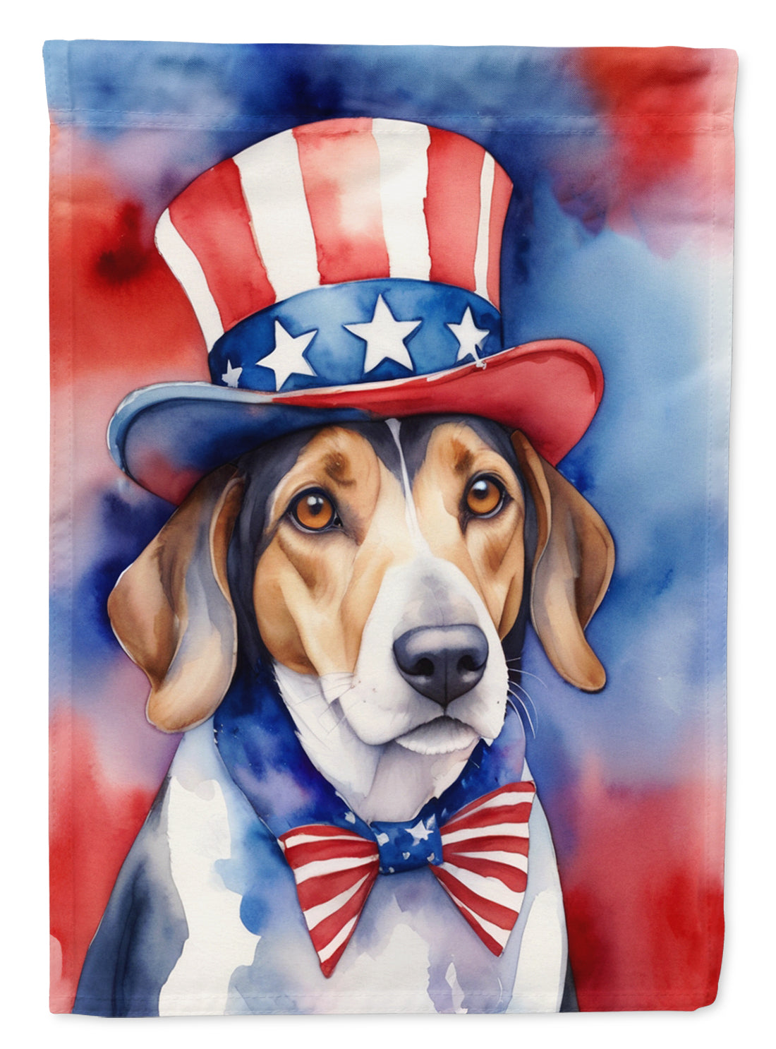 American Foxhound Patriotic American Garden Flag – Dog in Uncle Sam Hat | Red, White & Blue Outdoor Decor