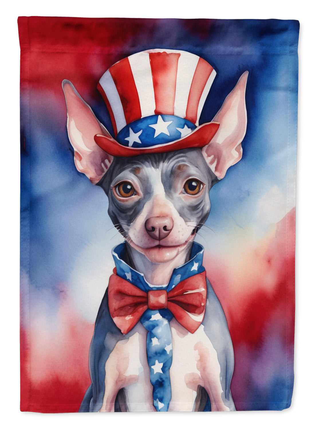 American Hairless Terrier Patriotic American Garden Flag – Dog in Uncle Sam Hat | Red, White & Blue Outdoor Decor